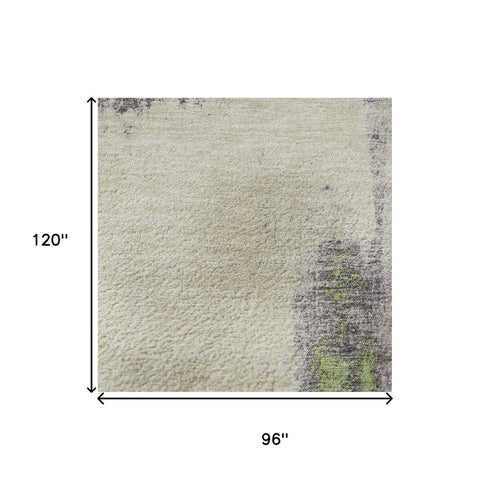 8' X 10' Linen Green And Blue Abstract Washable Area Rug With UV Protection
