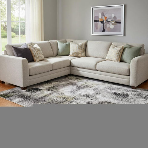 8' X 10' Linen Green And Blue Abstract Washable Area Rug With UV Protection