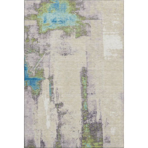 8' X 10' Linen Green And Blue Abstract Washable Area Rug With UV Protection