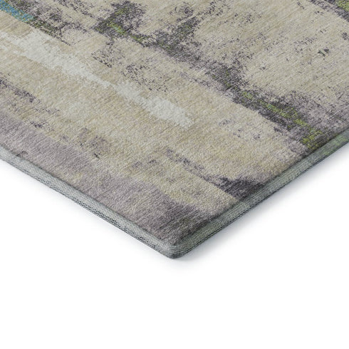 8' X 10' Linen Green And Blue Abstract Washable Area Rug With UV Protection