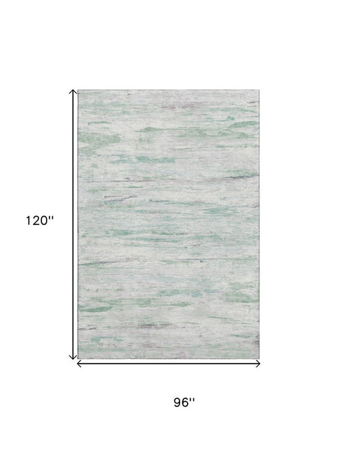 8' X 10' Artichoke Green And Ivory Abstract Washable Area Rug With UV Protection