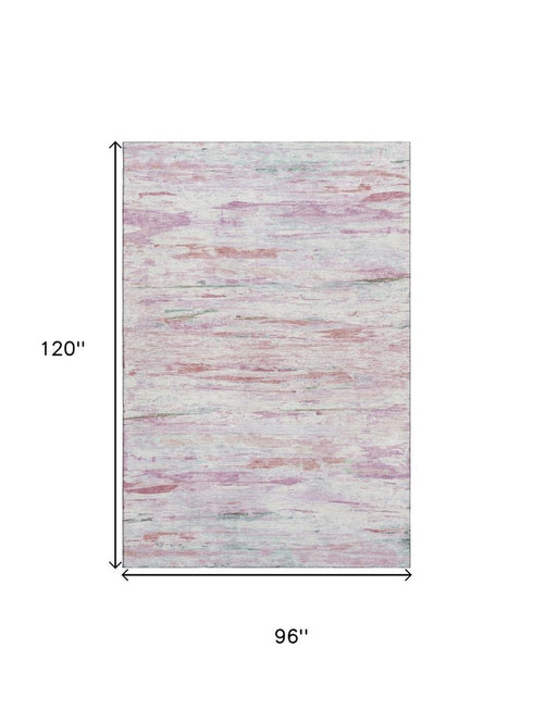 8' X 10' Blush And Ivory Abstract Washable Area Rug With UV Protection