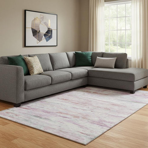 8' X 10' Blush And Ivory Abstract Washable Area Rug With UV Protection
