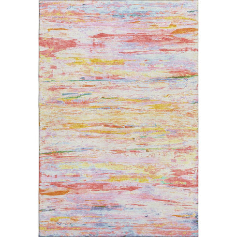 5' X 8' Coral Yellow And Ivory Abstract Washable Area Rug With UV Protection