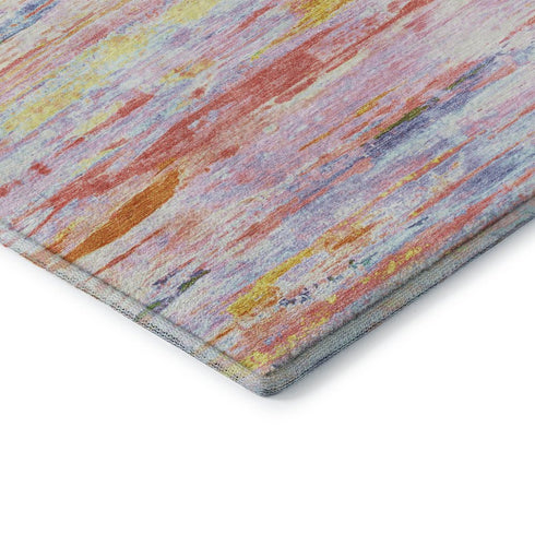 5' X 8' Coral Yellow And Ivory Abstract Washable Area Rug With UV Protection