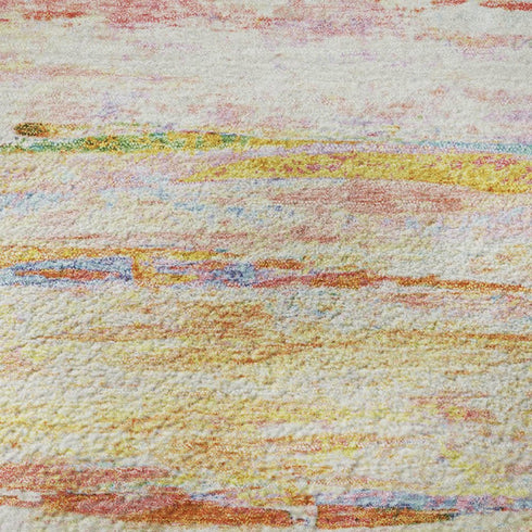 5' X 8' Coral Yellow And Ivory Abstract Washable Area Rug With UV Protection