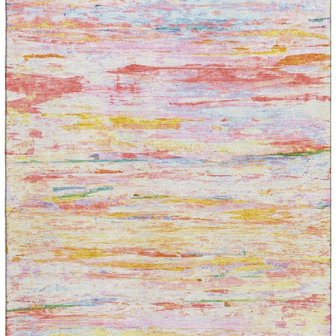 5' X 8' Coral Yellow And Ivory Abstract Washable Area Rug With UV Protection