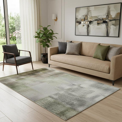 5' X 8' Ivory And Beige Abstract Washable Area Rug With UV Protection