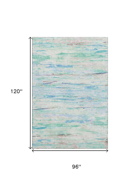 8' X 10' Teal And Ivory Abstract Washable Area Rug With UV Protection