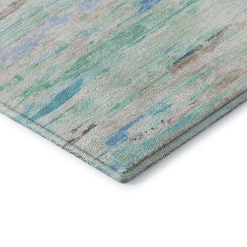 8' X 10' Teal And Ivory Abstract Washable Area Rug With UV Protection
