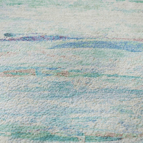 8' X 10' Teal And Ivory Abstract Washable Area Rug With UV Protection