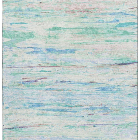 8' X 10' Teal And Ivory Abstract Washable Area Rug With UV Protection