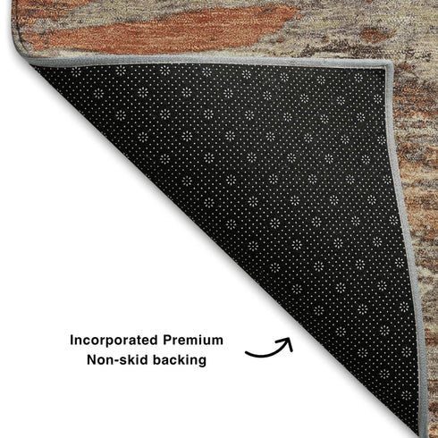 5' X 8' Terra Cotta Beige And Teal Abstract Washable Area Rug With UV Protection