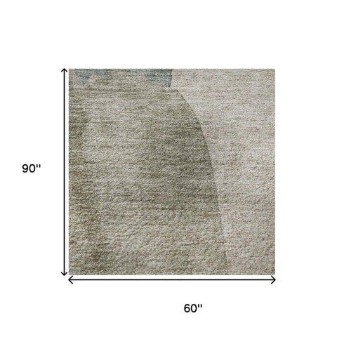 5' X 8' Beige Taupe And Lavender Abstract Washable Area Rug With UV Protection