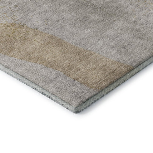5' X 8' Beige Taupe And Lavender Abstract Washable Area Rug With UV Protection