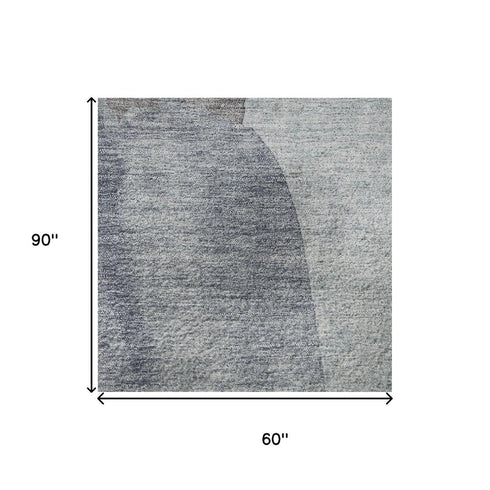 5' X 8' Denim Blue And Gray Abstract Washable Area Rug With UV Protection