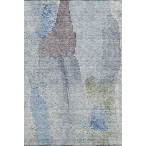 5' X 8' Denim Blue And Gray Abstract Washable Area Rug With UV Protection