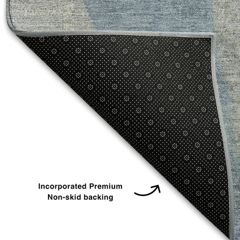5' X 8' Denim Blue And Gray Abstract Washable Area Rug With UV Protection