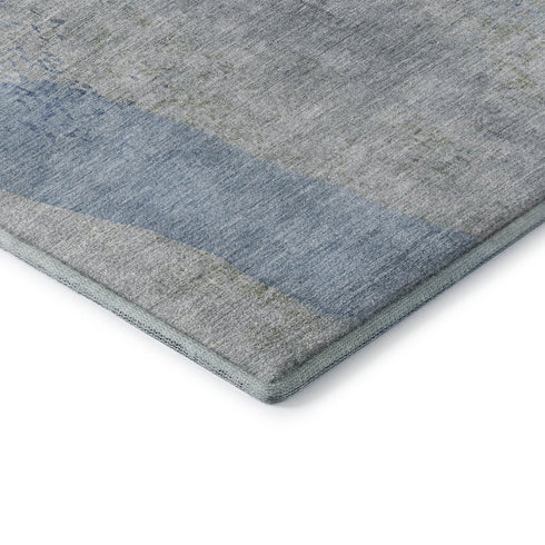 5' X 8' Denim Blue And Gray Abstract Washable Area Rug With UV Protection