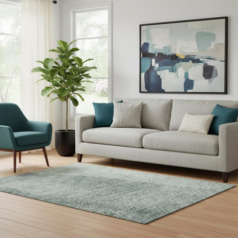 5' X 8' Teal Purple And Gray Abstract Washable Area Rug With UV Protection