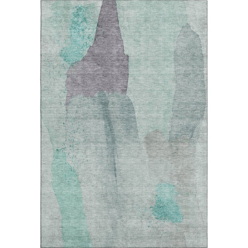5' X 8' Teal Purple And Gray Abstract Washable Area Rug With UV Protection