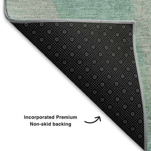 5' X 8' Teal Purple And Gray Abstract Washable Area Rug With UV Protection