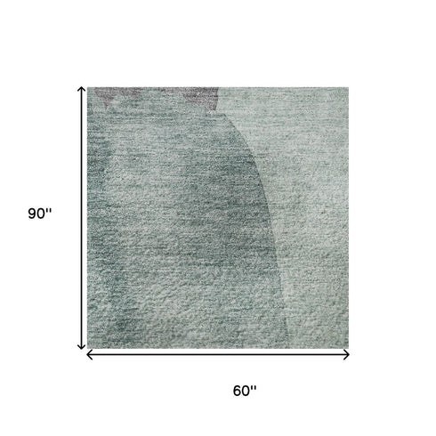 5' X 8' Teal Purple And Gray Abstract Washable Area Rug With UV Protection