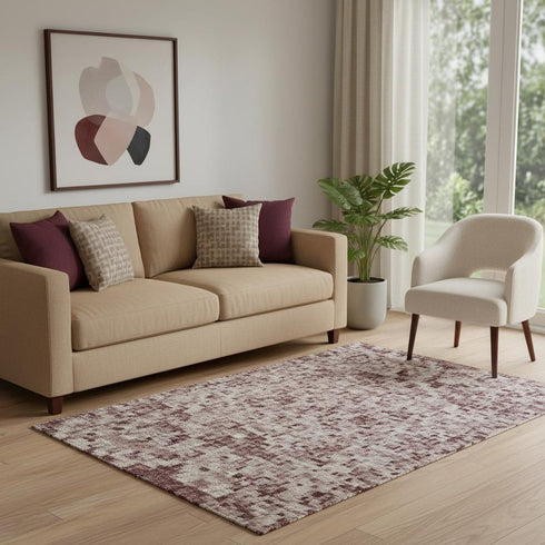 5' X 8' Blush Gray And Ivory Abstract Washable Area Rug With UV Protection