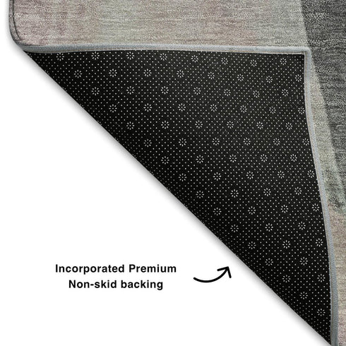 5' X 8' Blush Gray And Ivory Abstract Washable Area Rug With UV Protection
