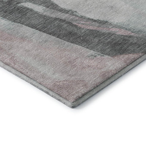 5' X 8' Blush Gray And Ivory Abstract Washable Area Rug With UV Protection