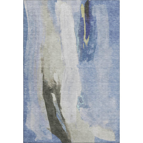 5' X 8' Denim Blue Gray And Ivory Abstract Washable Area Rug With UV Protection