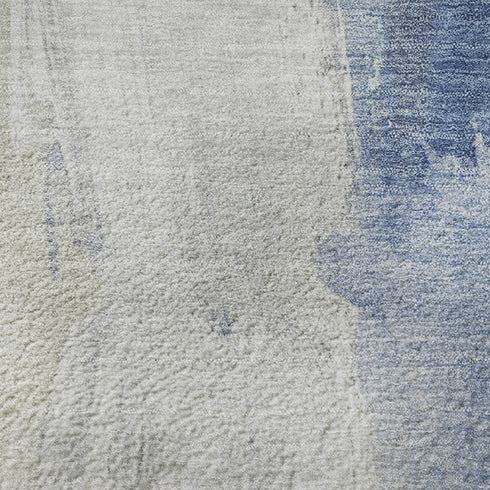 5' X 8' Denim Blue Gray And Ivory Abstract Washable Area Rug With UV Protection