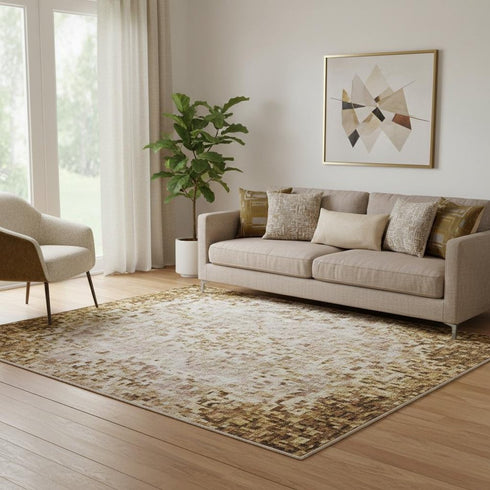 5' X 8' Beige Lavender And Ivory Abstract Washable Area Rug With UV Protection