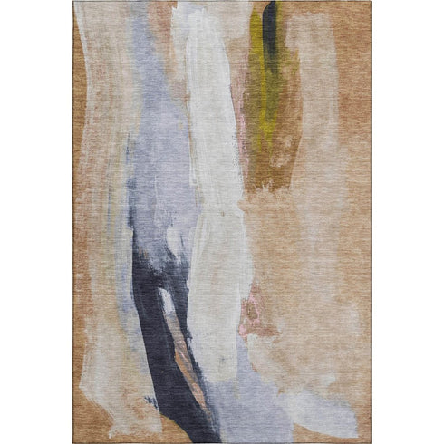 5' X 8' Beige Lavender And Ivory Abstract Washable Area Rug With UV Protection