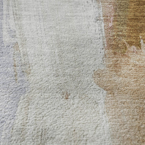 5' X 8' Beige Lavender And Ivory Abstract Washable Area Rug With UV Protection