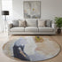 8' Beige Lavender And Ivory Abstract Washable Round Rug With UV Protection