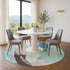 8' Teal Khaki And Ivory Abstract Washable Round Rug With UV Protection