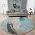 8' Teal Khaki And Ivory Abstract Washable Round Rug With UV Protection