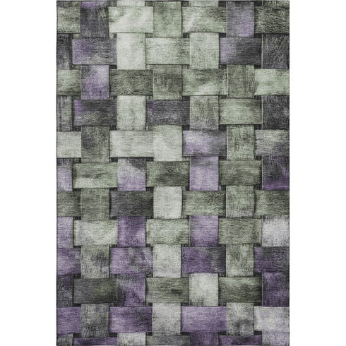 8' X 10' Sage And Lavender Striped Washable Area Rug With UV Protection