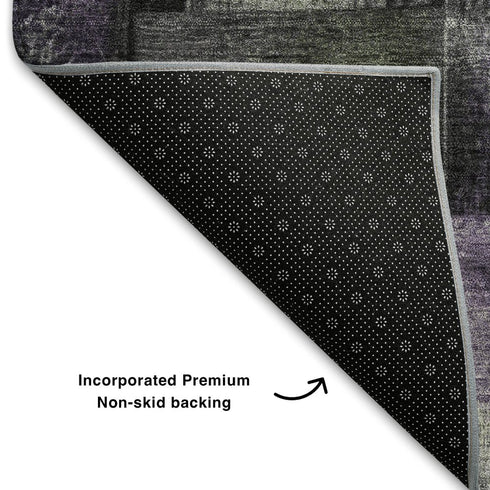 8' X 10' Sage And Lavender Striped Washable Area Rug With UV Protection