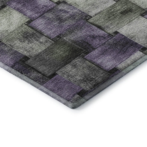 8' X 10' Sage And Lavender Striped Washable Area Rug With UV Protection