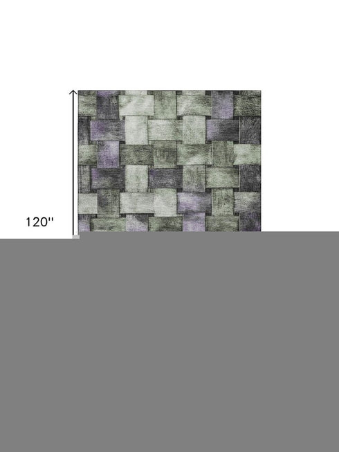 8' X 10' Sage And Lavender Striped Washable Area Rug With UV Protection