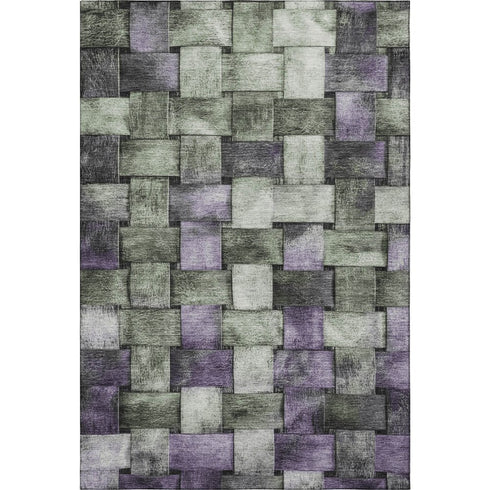 8' X 10' Sage And Lavender Striped Washable Area Rug With UV Protection