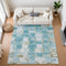 8' X 10' Teal And Khaki Striped Washable Area Rug With UV Protection