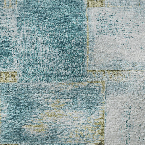 8' X 10' Teal And Khaki Striped Washable Area Rug With UV Protection