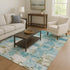 8' X 10' Teal And Khaki Striped Washable Area Rug With UV Protection