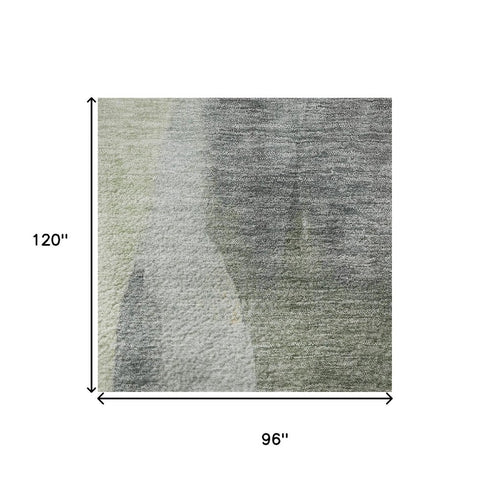 8' X 10' Artichoke Green Gray And Beige Abstract Washable Area Rug With UV Protection