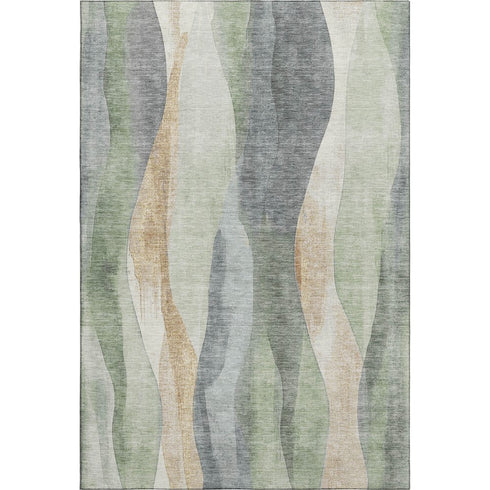 8' X 10' Artichoke Green Gray And Beige Abstract Washable Area Rug With UV Protection