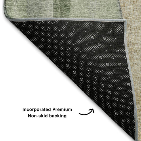 8' X 10' Artichoke Green Gray And Beige Abstract Washable Area Rug With UV Protection