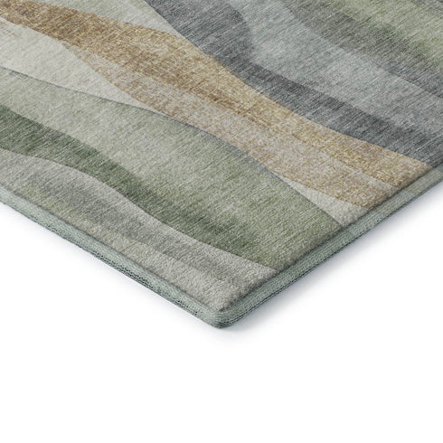 8' X 10' Artichoke Green Gray And Beige Abstract Washable Area Rug With UV Protection